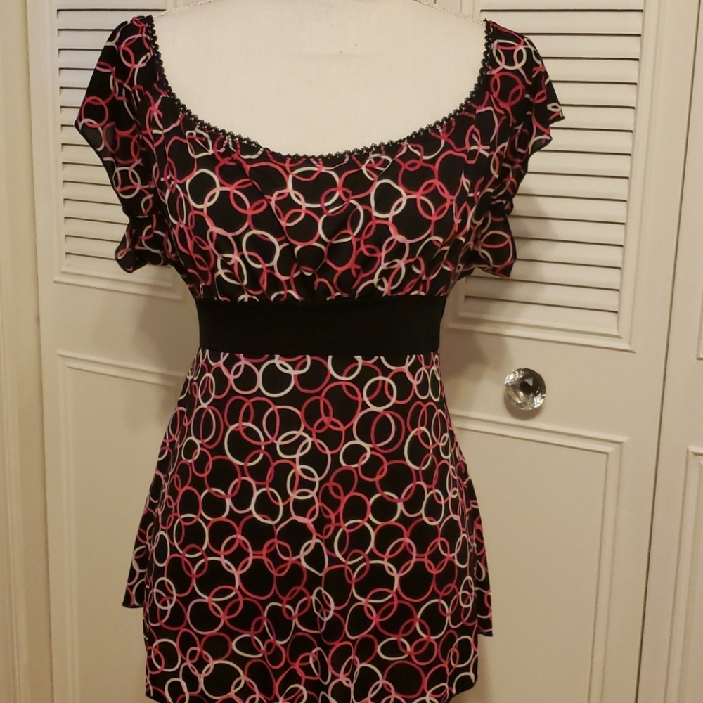 Soft polyester blouse shirt with circles